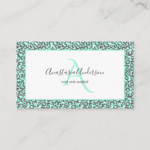Pastel Mint Grönt Roligt Leopard Spots Monogram Visitkort