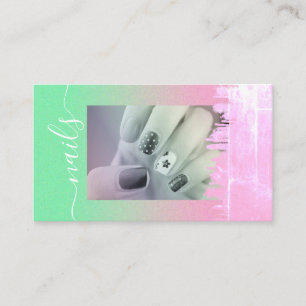 Pastel Mint Grönt Rosa Nagel Fotomall Visitkort