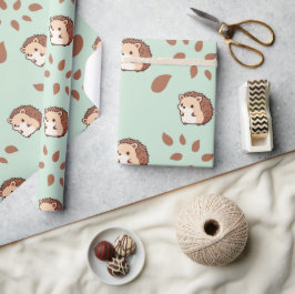 Pastel Mint Grönt Seamless Hedgehog Wrapping Pappe Presentpapper