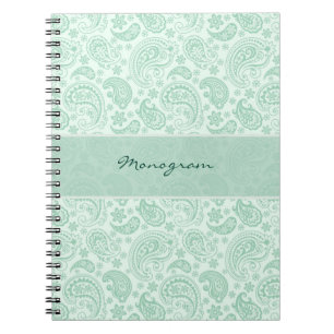 Pastel Mint Grönt Vintage Blommigt Paisley Mönster Anteckningsbok Med Spiral