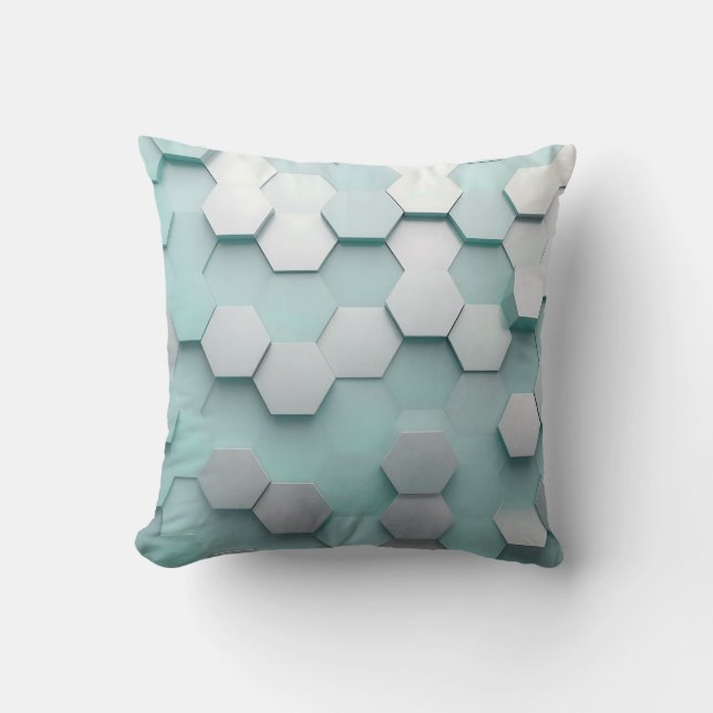 Pastel Mint Hexagon 3D Mosaic Kudde (Framsida)