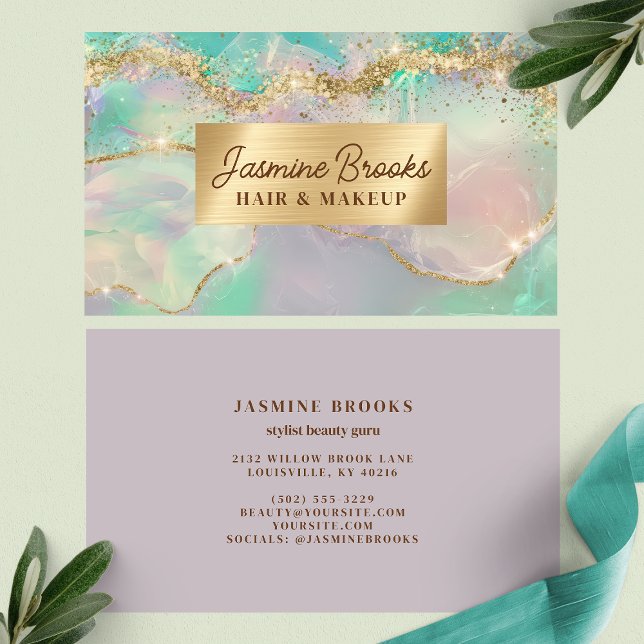 Pastel Mint Lavender och Guld Glitter Visitkort (Skapare uppladdad)