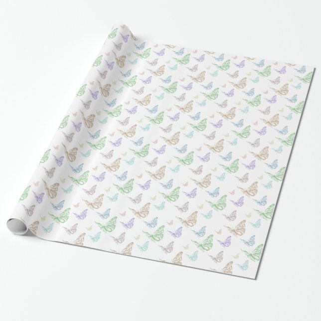Pastel Mint Lila Peach Butterflies Birthday Presentpapper (Utrullad)