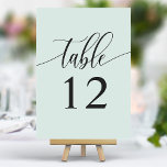Pastel Mint Minimalist Calligraphy Bröllop Bordsnummer<br><div class="desc">Följ med dina gäster till deras platser med de här elegant bordsnumren i pastel grönt bröllop. De här bordsnumren har en minimalistisk design med modern kalligrafi och ger dig en smula sofistikering till din bröllopsmottagning. Den mjuka bakgrunden och den rena typografin i eleganten säkerställer att den är enkel att läsa...</div>