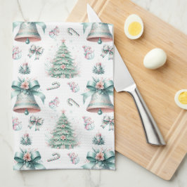 Pastel Mint och Rosa jul Sömlös Mönster Kökshandduk