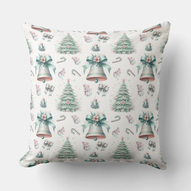 Pastel Mint och Rosa jul Sömlös Mönster Kudde (Framsida)