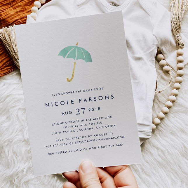 Pastel Mint Parbrella Baby Shower-inbjudan Inbjudningar (Skapare uppladdad)