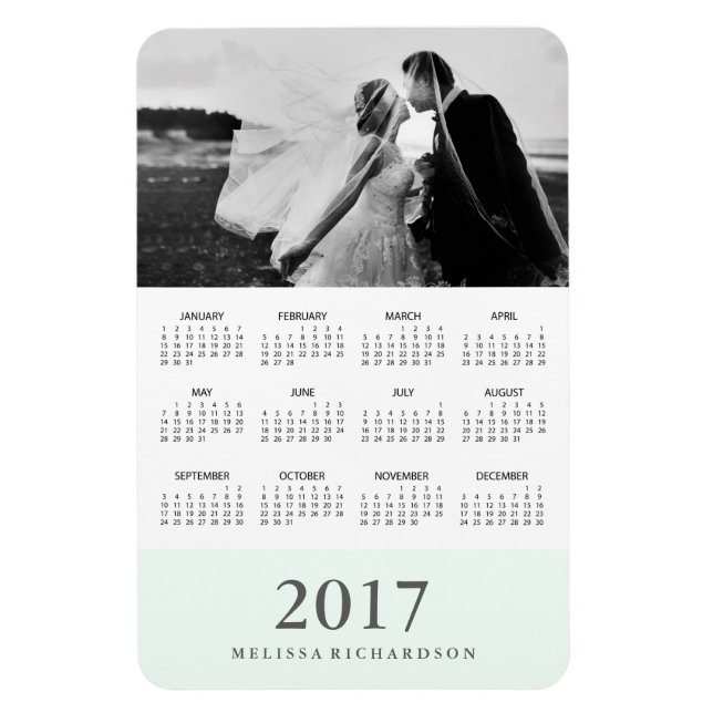 Pastel Mint Rand | Elegant 2017 Fotokalender Magnet (Vertikal)
