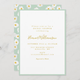 Pastel Mint Sage Retro Daisy Floral Bridal Shower Inbjudningar