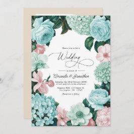 Pastel Mint, Seafoam & Shell Pink Wedding Inbjudningar