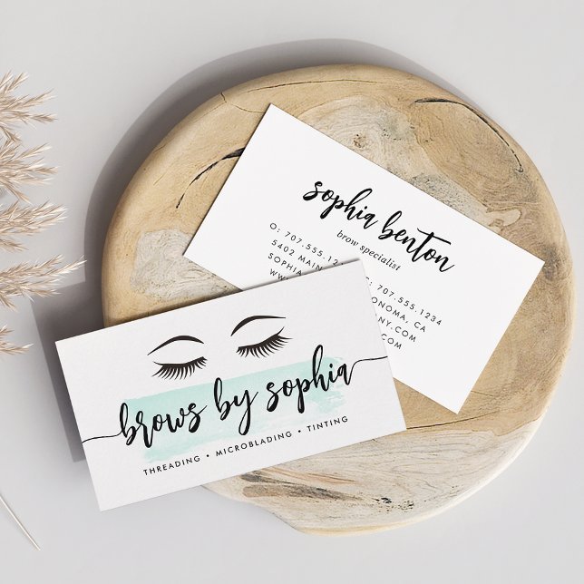 Pastel Mint Watercolor Brow Services Visitkort (Skapare uppladdad)