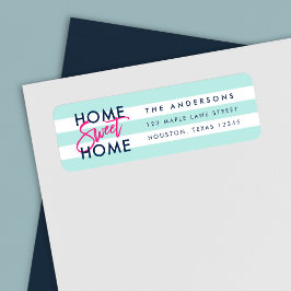 Pastel Mint White Rand Blue Home Sweet Home Returadress Etikett
