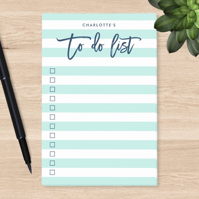 Pastel Mint & White Rand Blue to Do List Post-it Block (Skapare uppladdad)