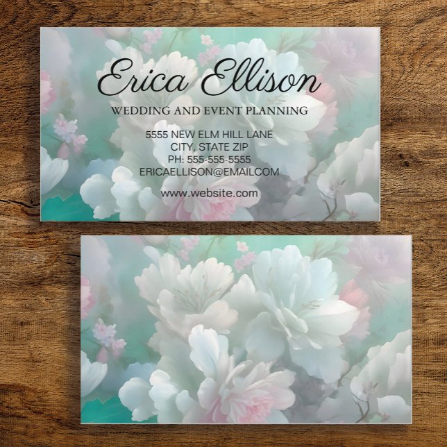 Pastel Mint White Rosa Blommigt Feminine Visitkort (Mint, pink, white watercolor floral business card for her)