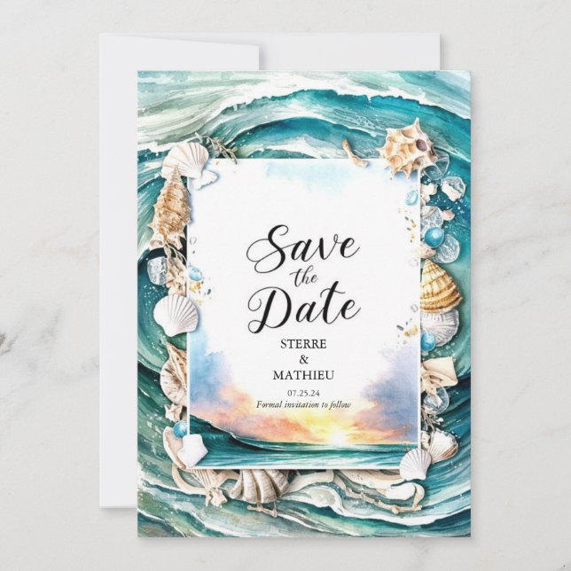 Pastel Modern Beach Wedding Spara Datumet (Framsida)