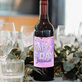 Pastel Modern Glam Trendig Balloons Grattis på föd Vinflaska Etikett