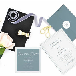 Pastel Modern minimalistisk skifferblått Bröllop Inbjudningar