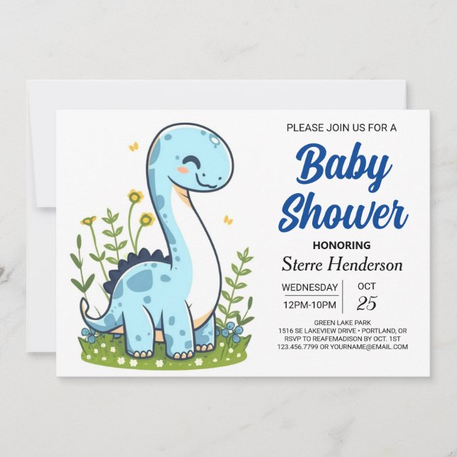 Pastel Modern Online Dinosaur Boy Shower Inbjudningar (Framsida)