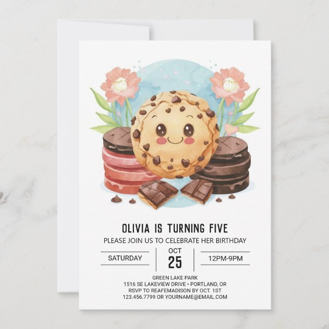 Pastel Modern Watercolor Cookies Birthday Inbjudningar (Framsida)