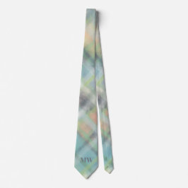 Pastel Monogram Grönt Teal Gult Grått Pput Check Slips