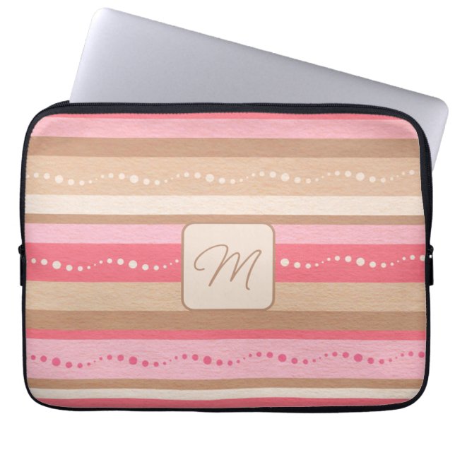 Pastel Monogram och Rand Mönster Laptop sleeve (Framsidan)
