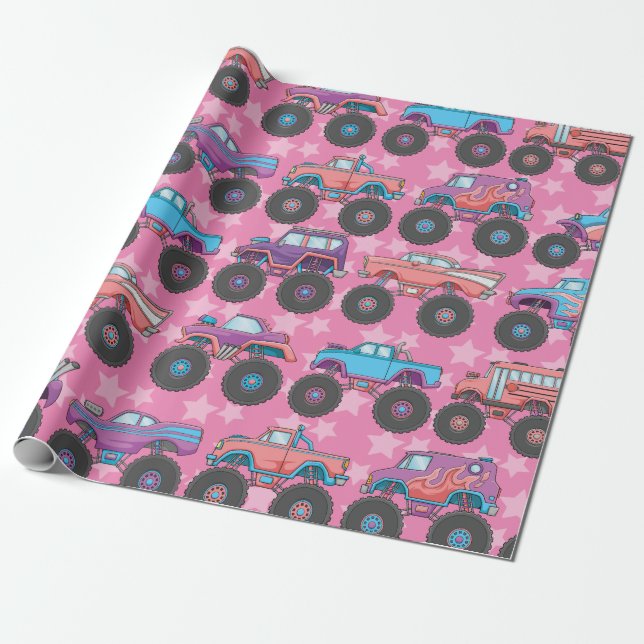 Pastel Monster Lastbil Wrapping Papper Presentpapper (Utrullad)
