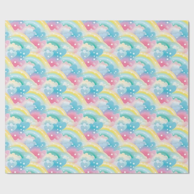 Pastel Mönster med hearter och regnbågar Presentpapper (Platt)