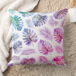 Pastel Monstera and Palm Leaves Watercolor Kudde