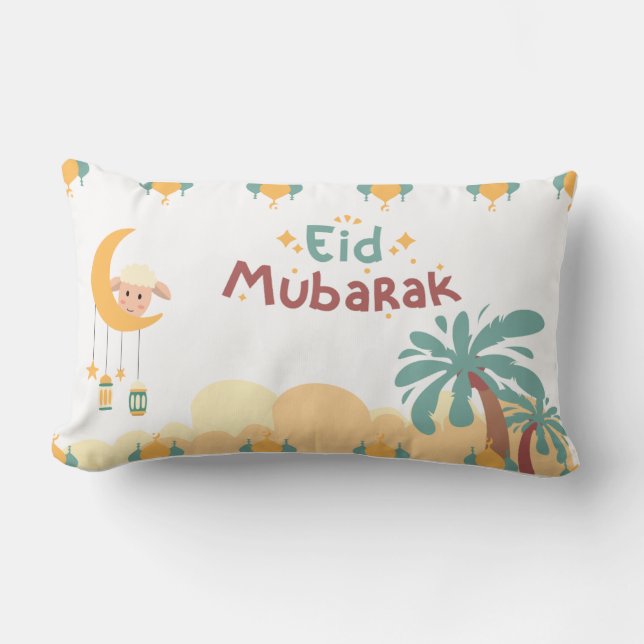 Pastel Moon & Palm Eid Mubarak Throw Pillow- eid Lumbarkudde (Framsida)