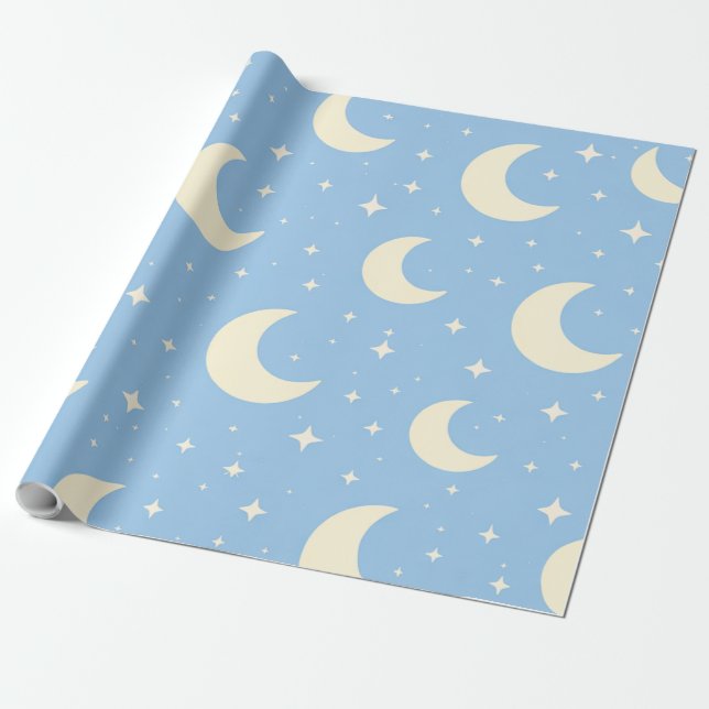 Pastel Moon Stars Baby Wrapping Paper Presentpapper (Utrullad)