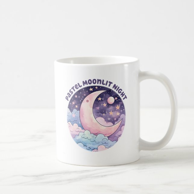 Pastel Moonlit Night - Dreamy Crescent Måne Kaffemugg (Höger)