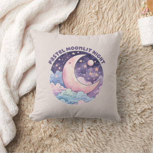 Pastel Moonlit Night - Dreamy Crescent Måne Kudde