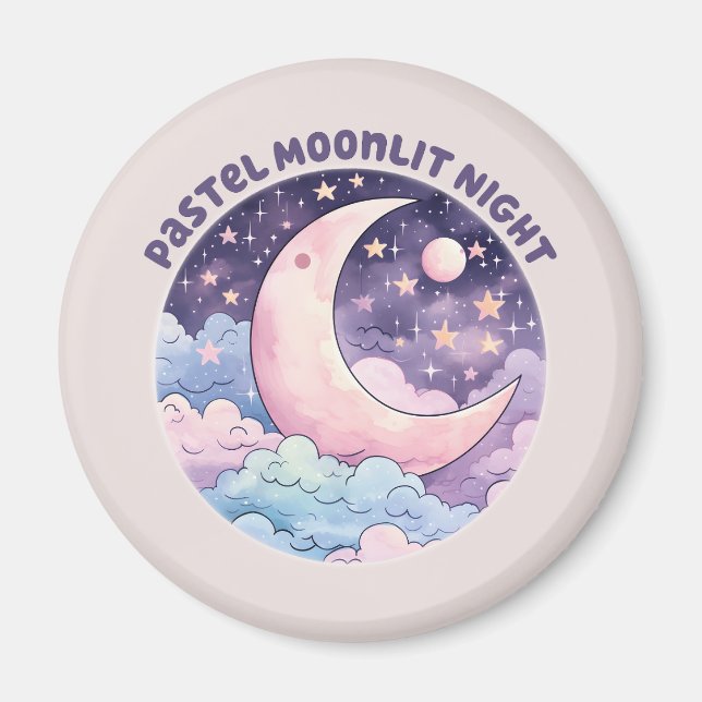 Pastel Moonlit Night - Dreamy Crescent Måne Magnet (Framsidan)