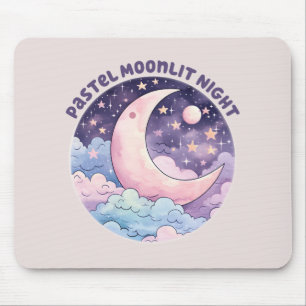 Pastel Moonlit Night - Dreamy Crescent Måne Musmatta