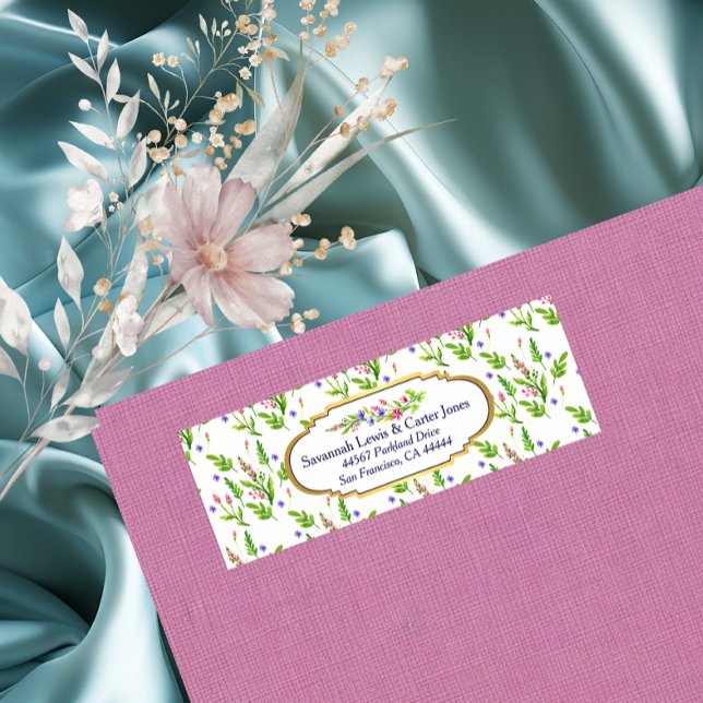 Pastel Multifloral & Guld Ram Returadress Returadress Etikett (Skapare uppladdad)