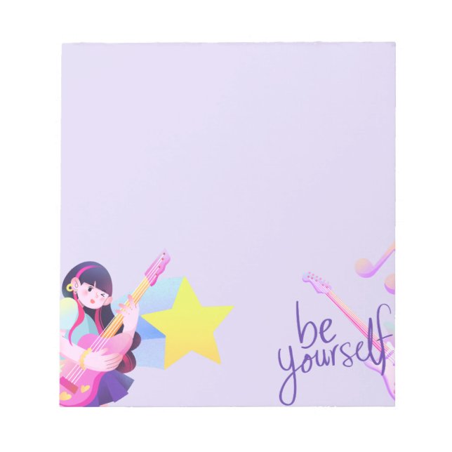 Pastel Music-Thated med Star & Cute Girl Anteckningsblock (Framsida)