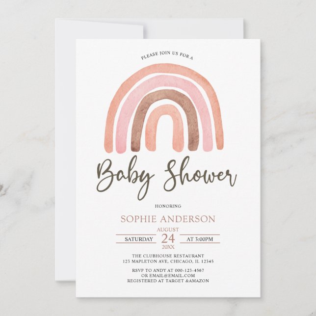 Pastel Muted Tones Boho Rainbow Baby Shower Inbjudningar (Framsida)