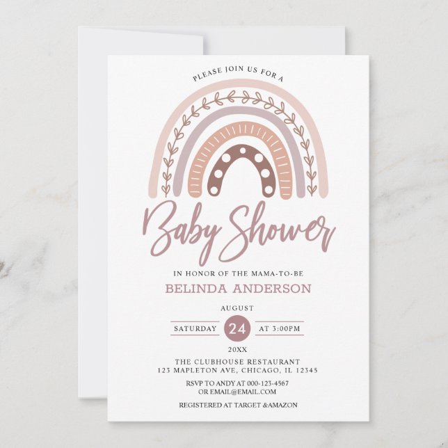 Pastel Muted Tones Boho Rainbow Baby Shower Inbjudningar (Framsida)
