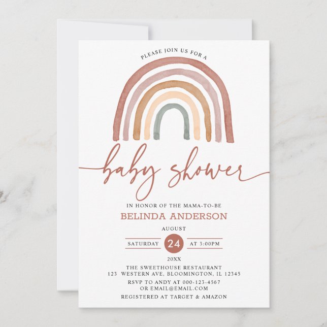 Pastel Muted Tones Boho Rainbow Baby Shower Invit Inbjudningar (Framsida)