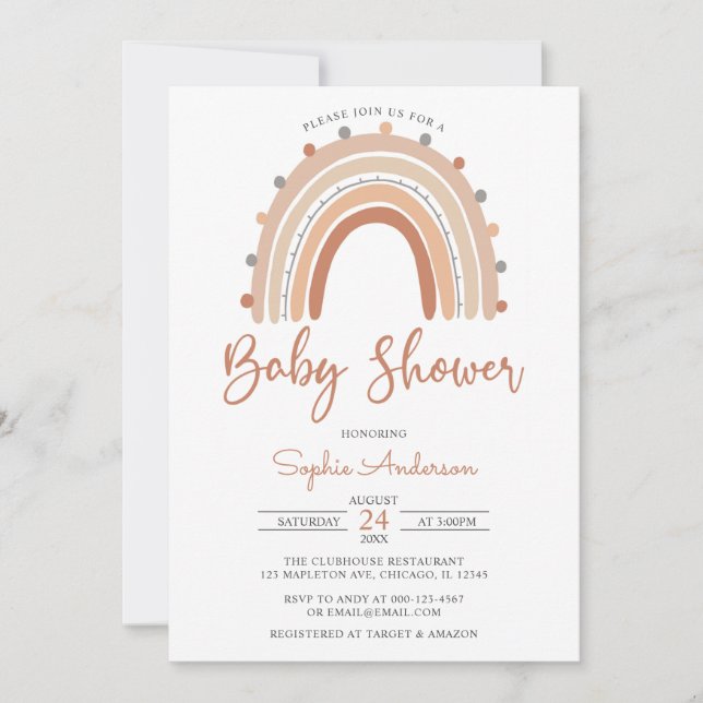 Pastel Muted Tones Boho Rainbow Baby Shower Invita Inbjudningar (Framsida)