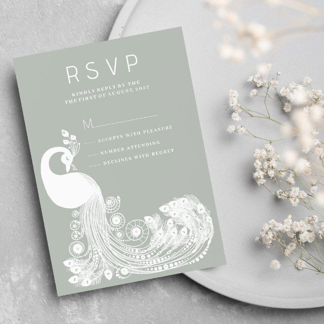 Pastel mynta, vitt royal elegant OSA Inbjudningar (Pastel mint white royal peacock elegant RSVP )