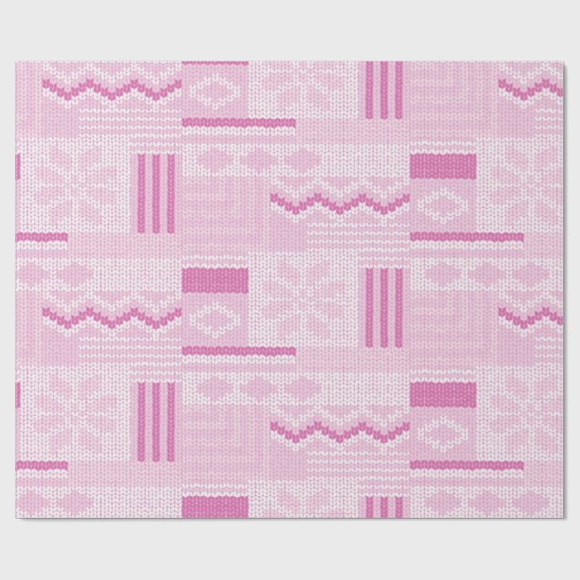 Pastel Mysiga Rosa Fair Isle Winter Sticka jul Presentpapper (Platt)