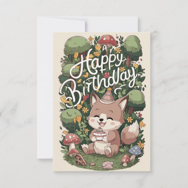 Pastel Mystical Varg Digital Birthday Kort (Framsida)