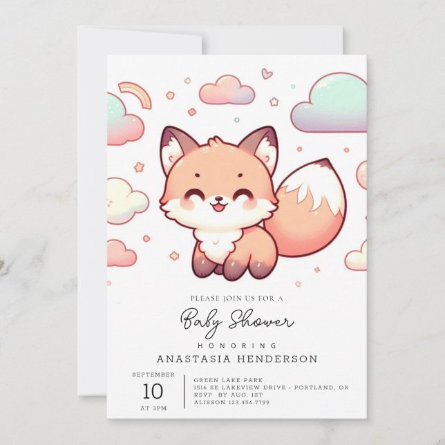 Pastel Mythical Fox Baby Shower Inbjudningar (Framsida)
