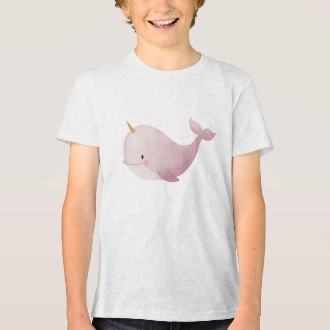 Pastel Narwhal Watercolor Illustration T Shirt (Framsida)