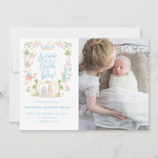 Pastel Nativity Baby Announcement Photo Card