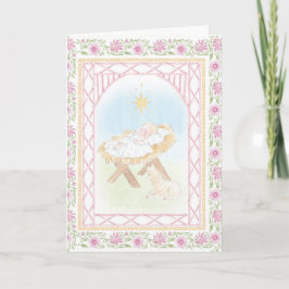 Pastel Nativity Baby Jesus in a Manger Kort