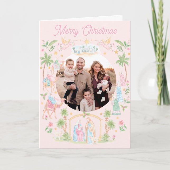 Pastel Nativity Folded Photo Kort (Framsida)