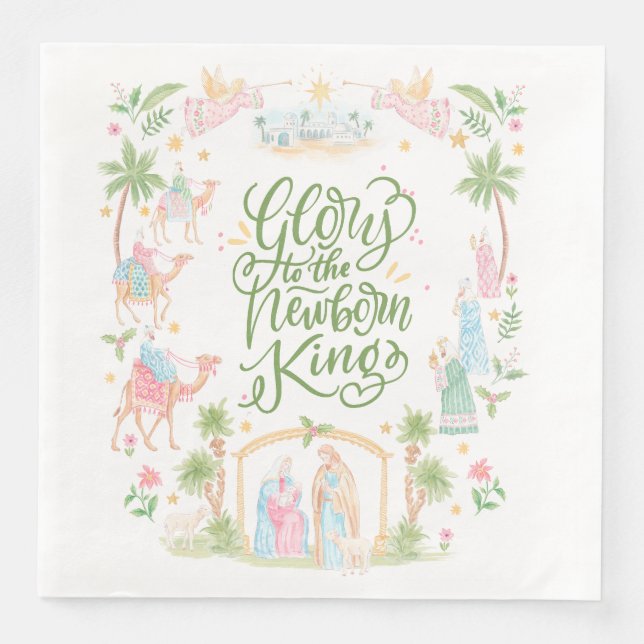 Pastel Nativity | Glory to the Newborn King Pappersservett (Framsida)