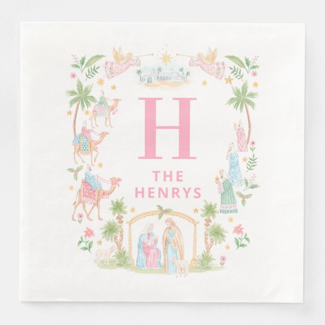 Pastel Nativity Monogram Pappersservett (Framsida)